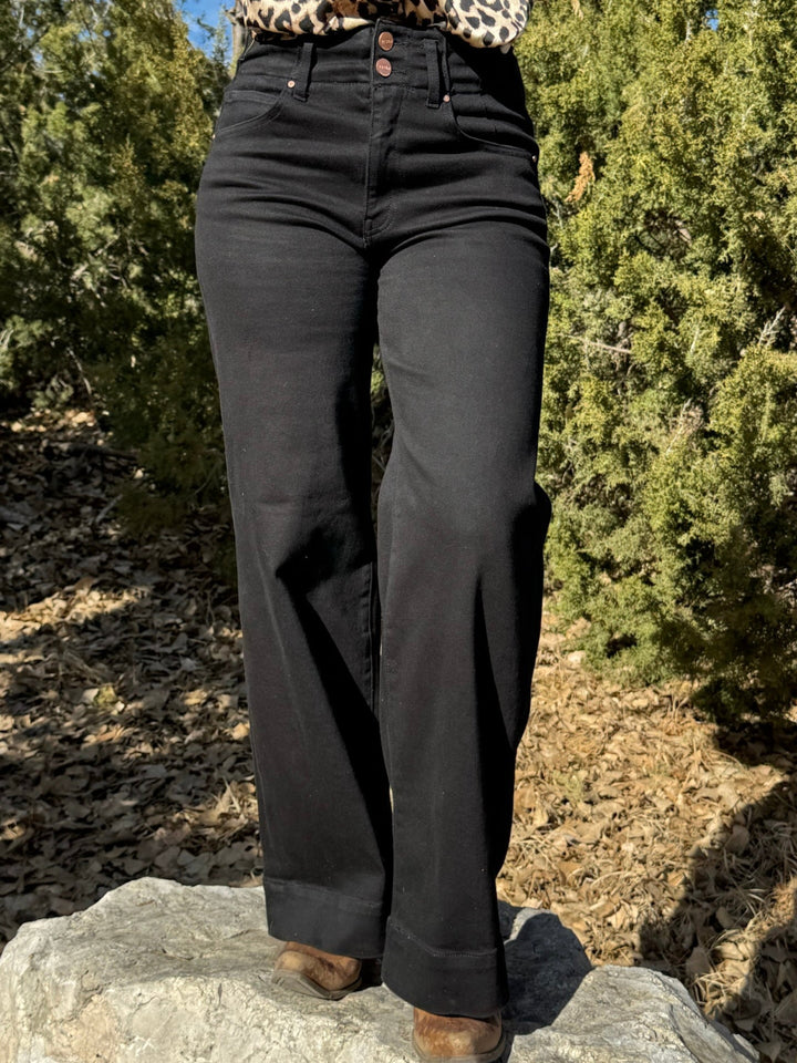 Natalia Black Wide Leg Jean by Risen