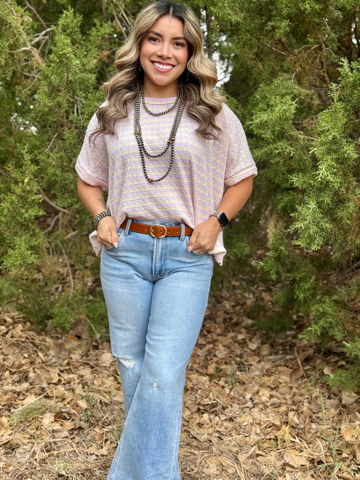 Karson Pink & Cream Striped Top