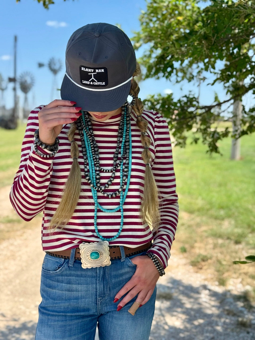 Landry Magenta & Cream Striped Long Sleeve Top