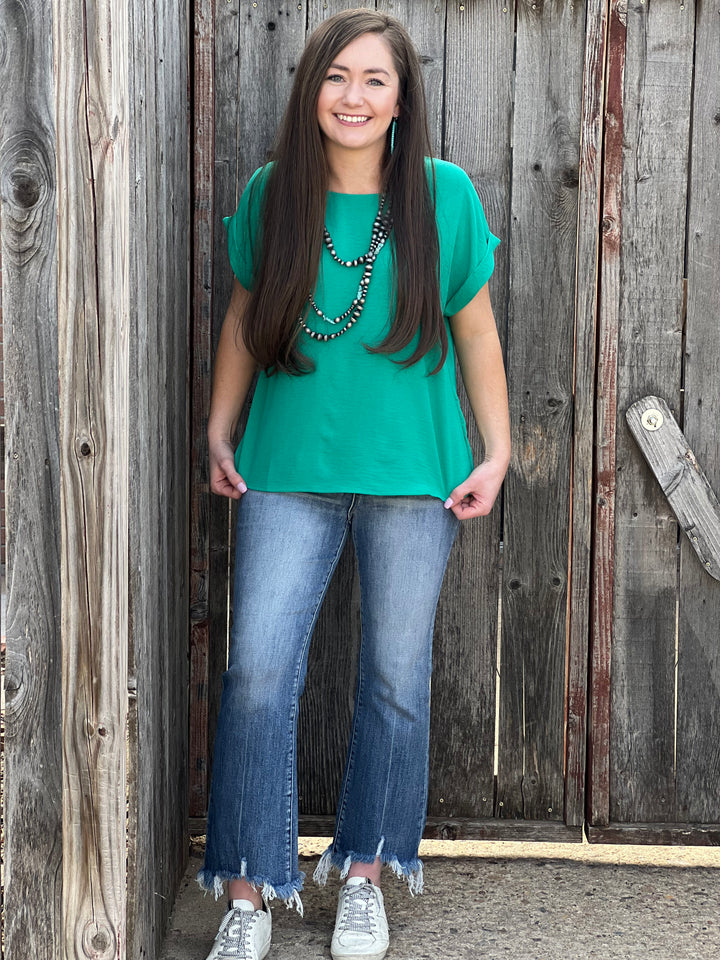 Jade Green Capped Sleeve Blouse