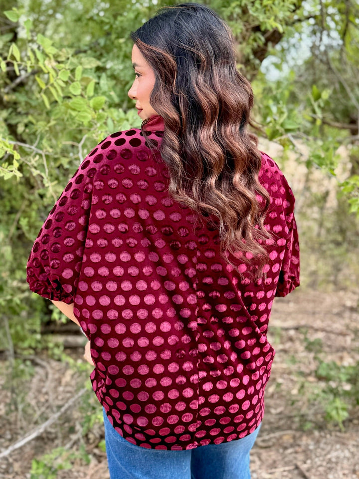 Dotty Wine Velour Top