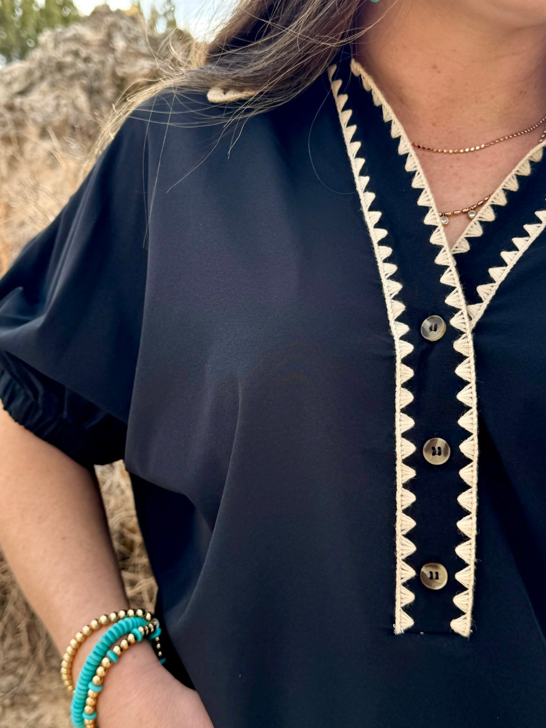 Kara Black Collared Blouse