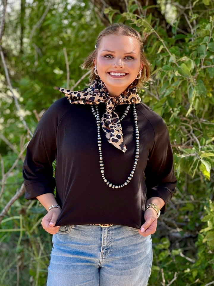 Donia Black 3/4 Sleeve Top