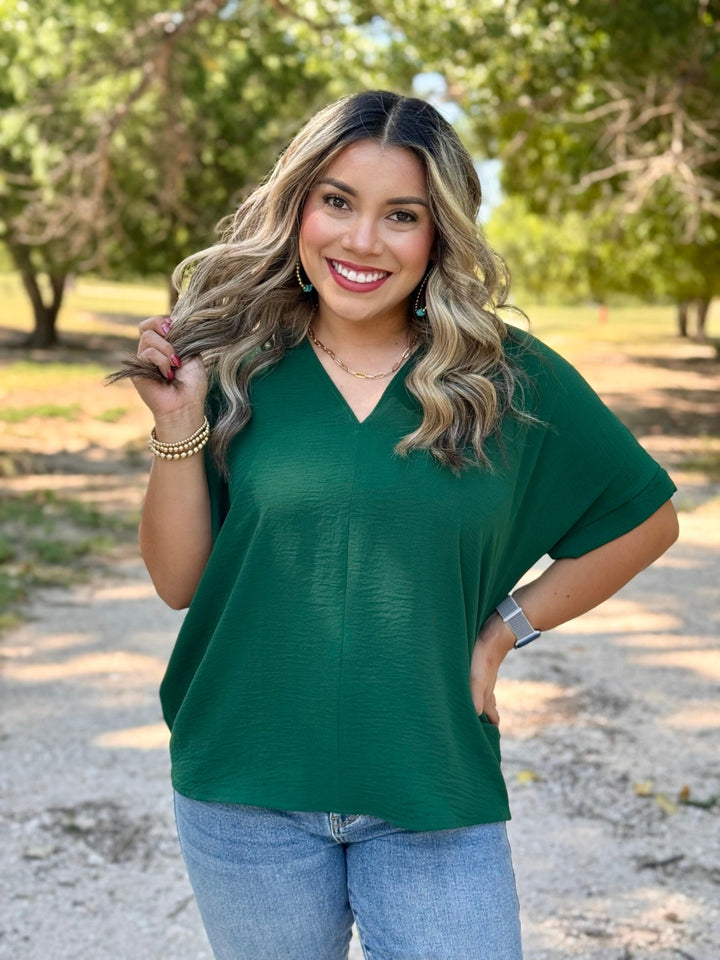 Tara Hunter Green V-Neck Top