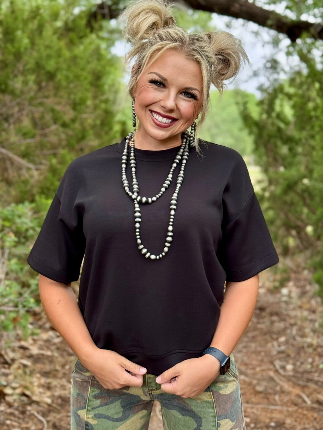 Tessa Black Scuba Knit Top