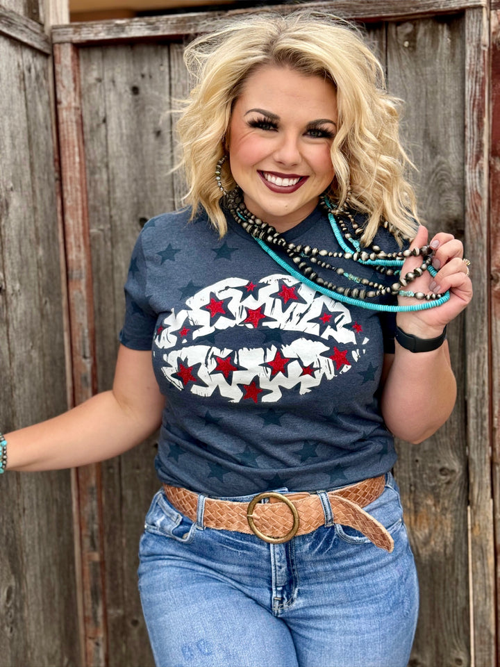 Navy Star Lips Graphic Tee by Texas True Threads