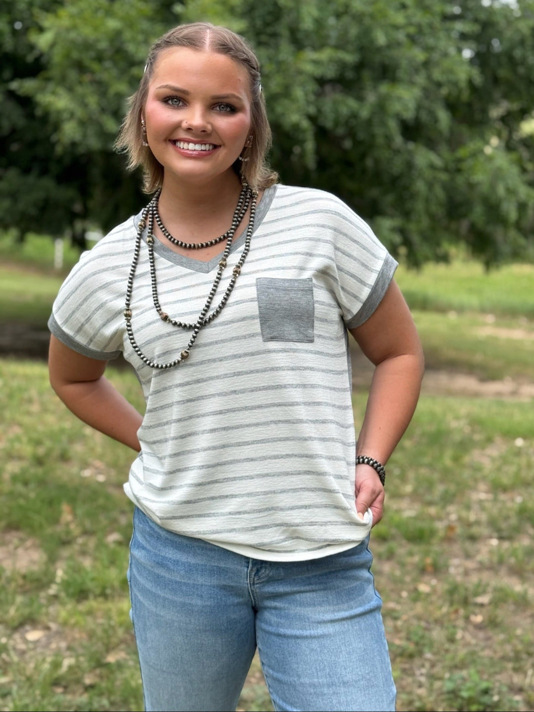 Meredith Gray V-Neck Striped Top