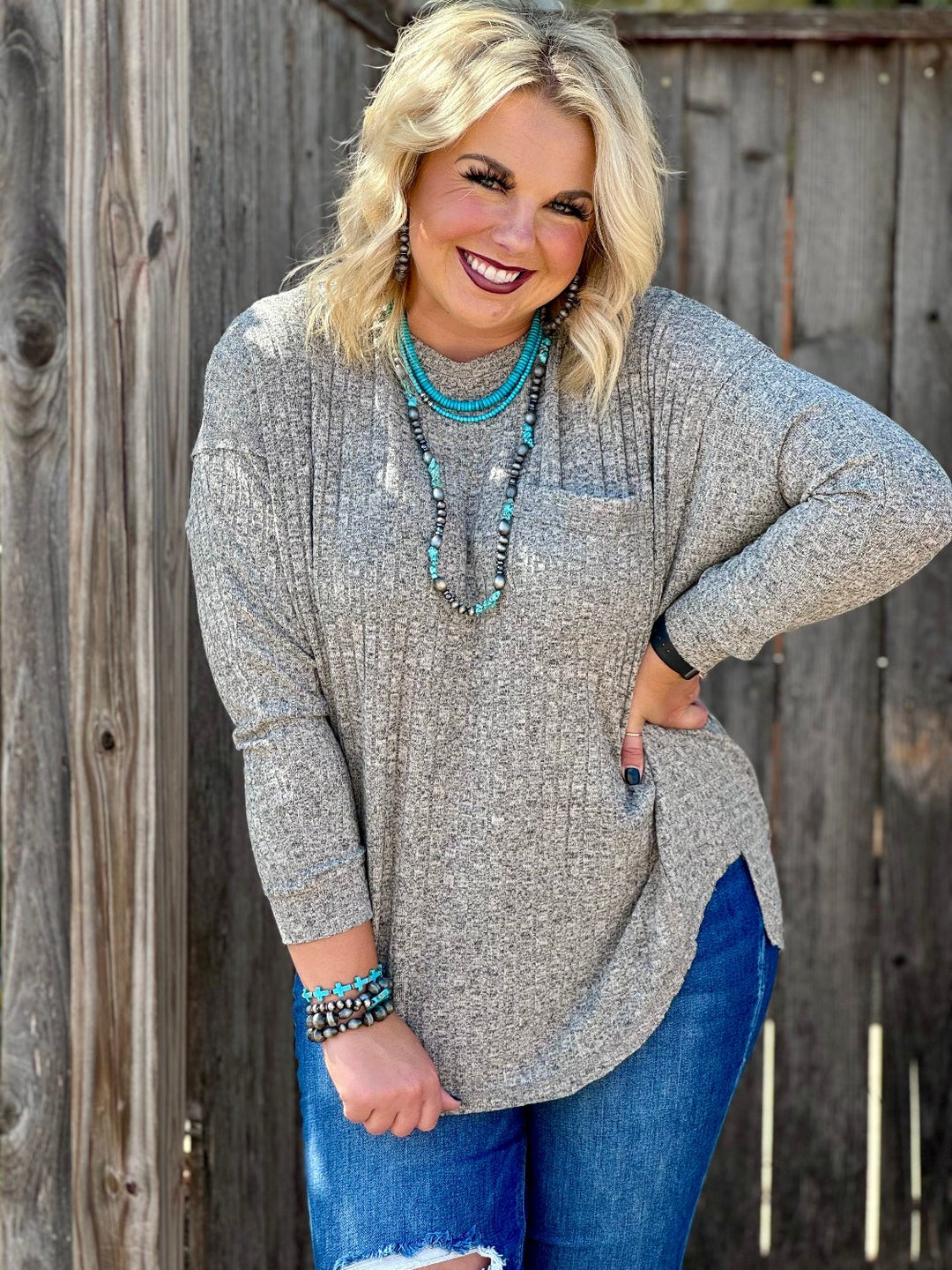 Estella Grey Ribbed Tunic