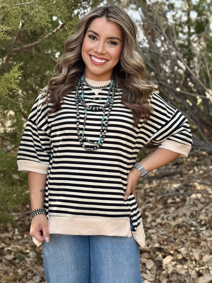 Briella Cream & Black Striped Top