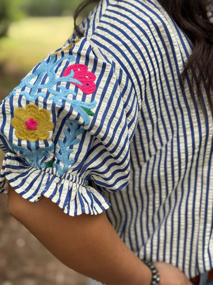 Seaside Stripe Ruffle Top