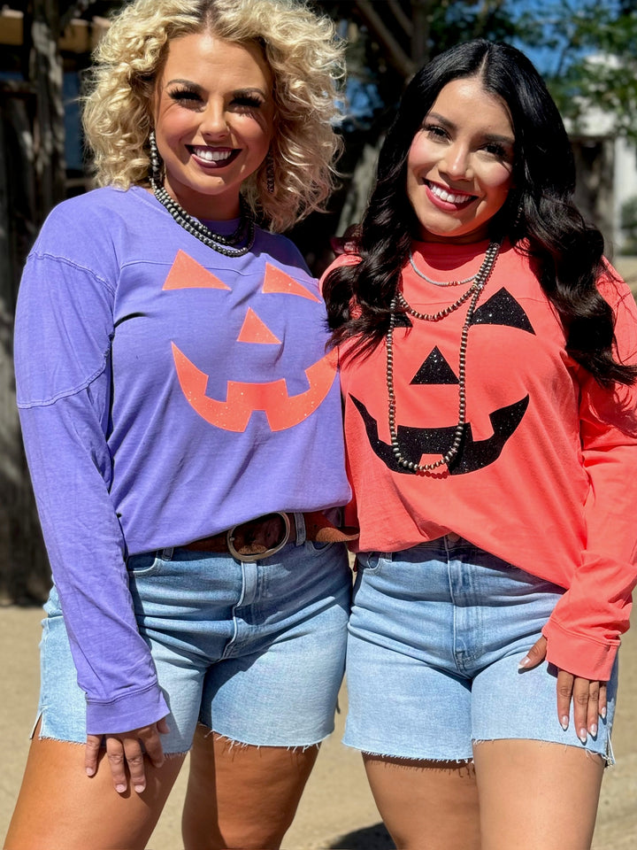 Long Sleeve Glitter Jack O' Lantern Graphic Tee by Texas True Threads