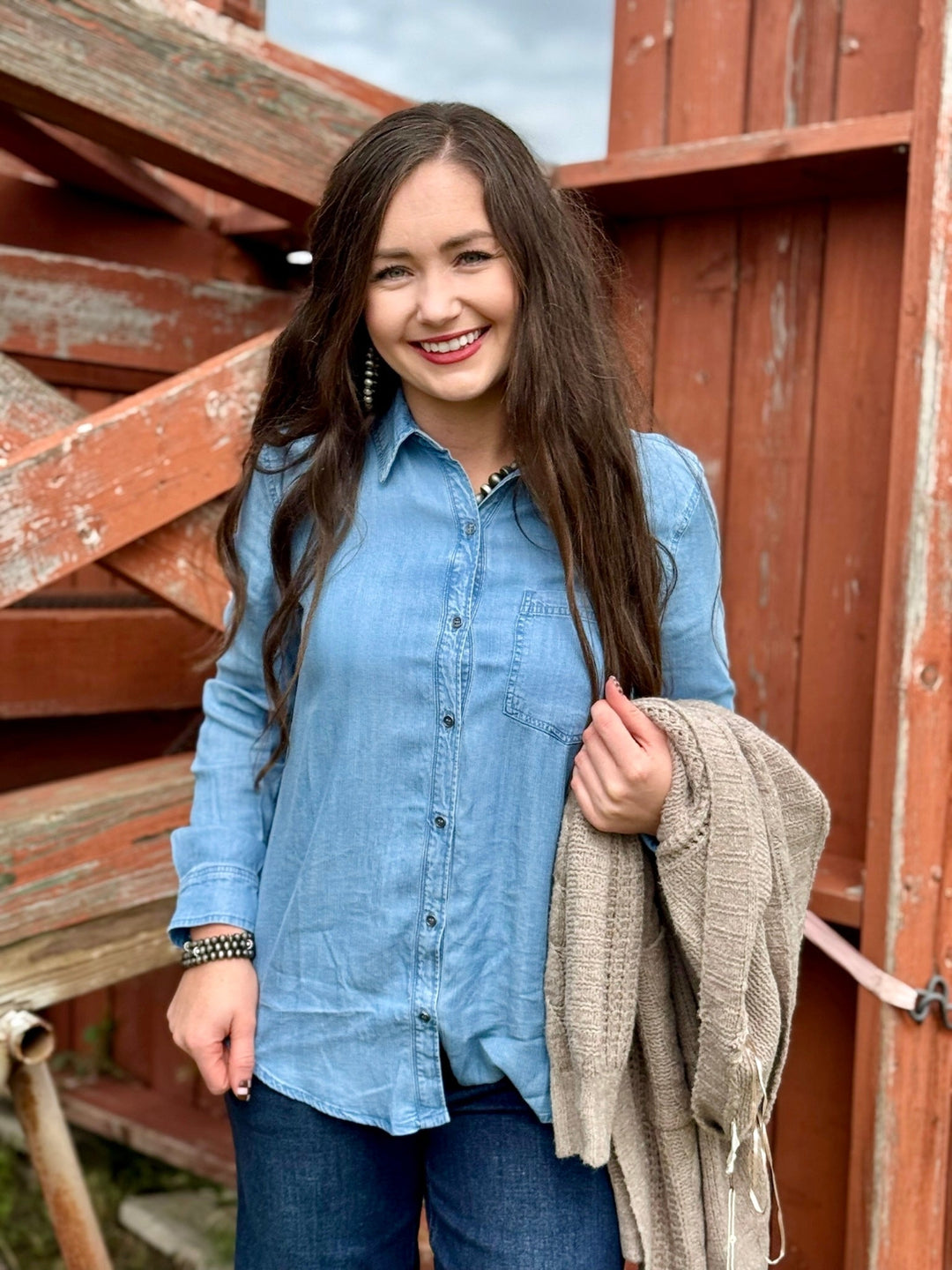 Stormi Chambray Button Down Top