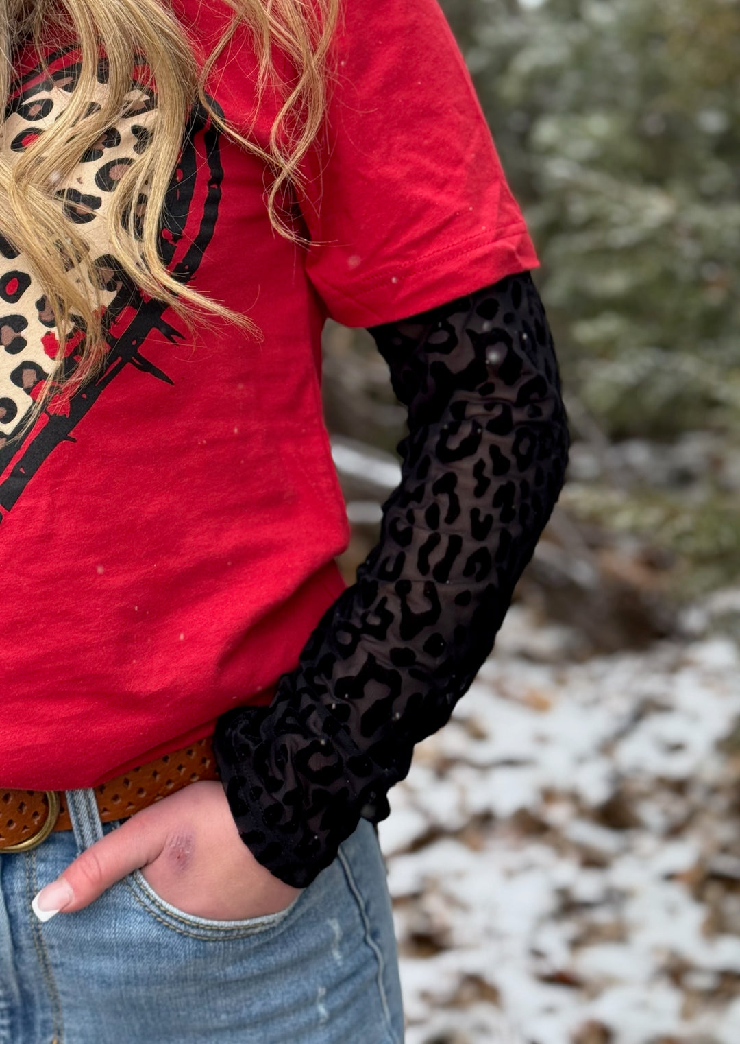 Kelli Black Leopard Mesh Top