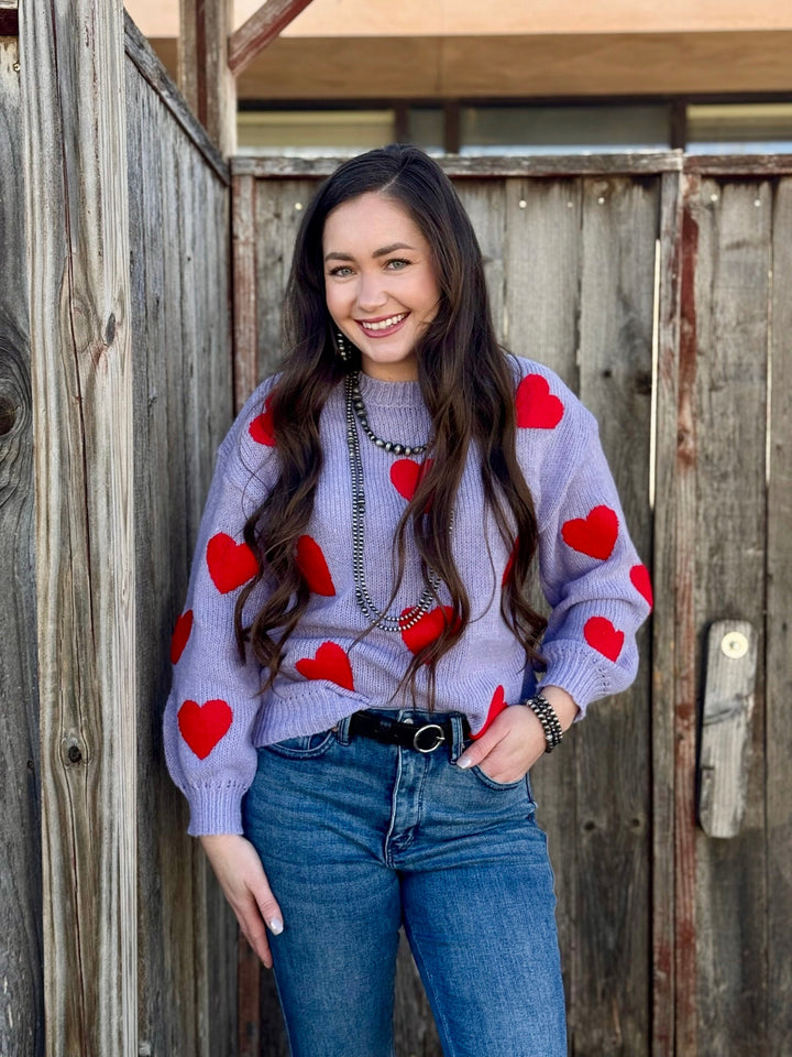 Morgan Heart Patch Lavender Sweater