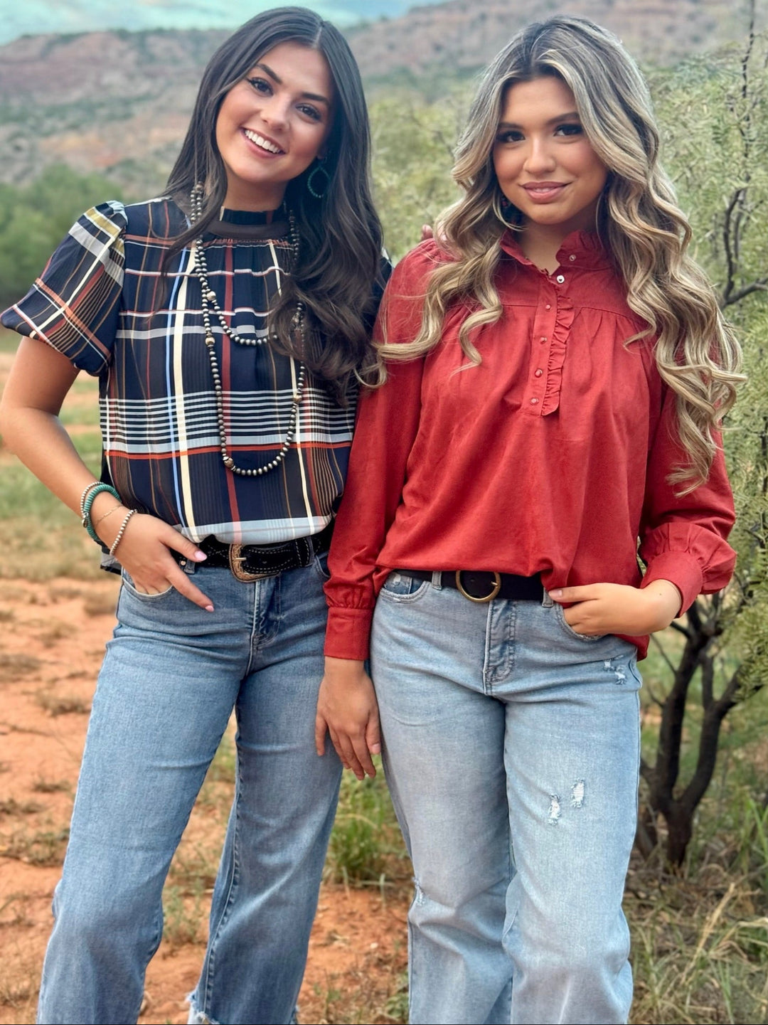 Navy Plaid Perfection Top by THML