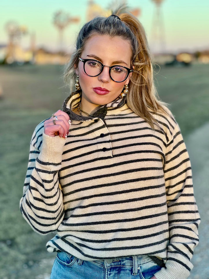 Amy Cream & Grey Striped Pullover