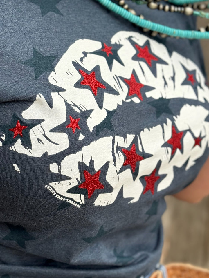 Navy Star Lips Graphic Tee by Texas True Threads
