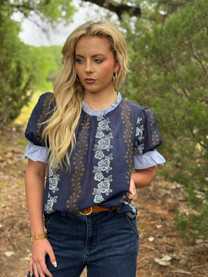 Navy Contrast Blouse