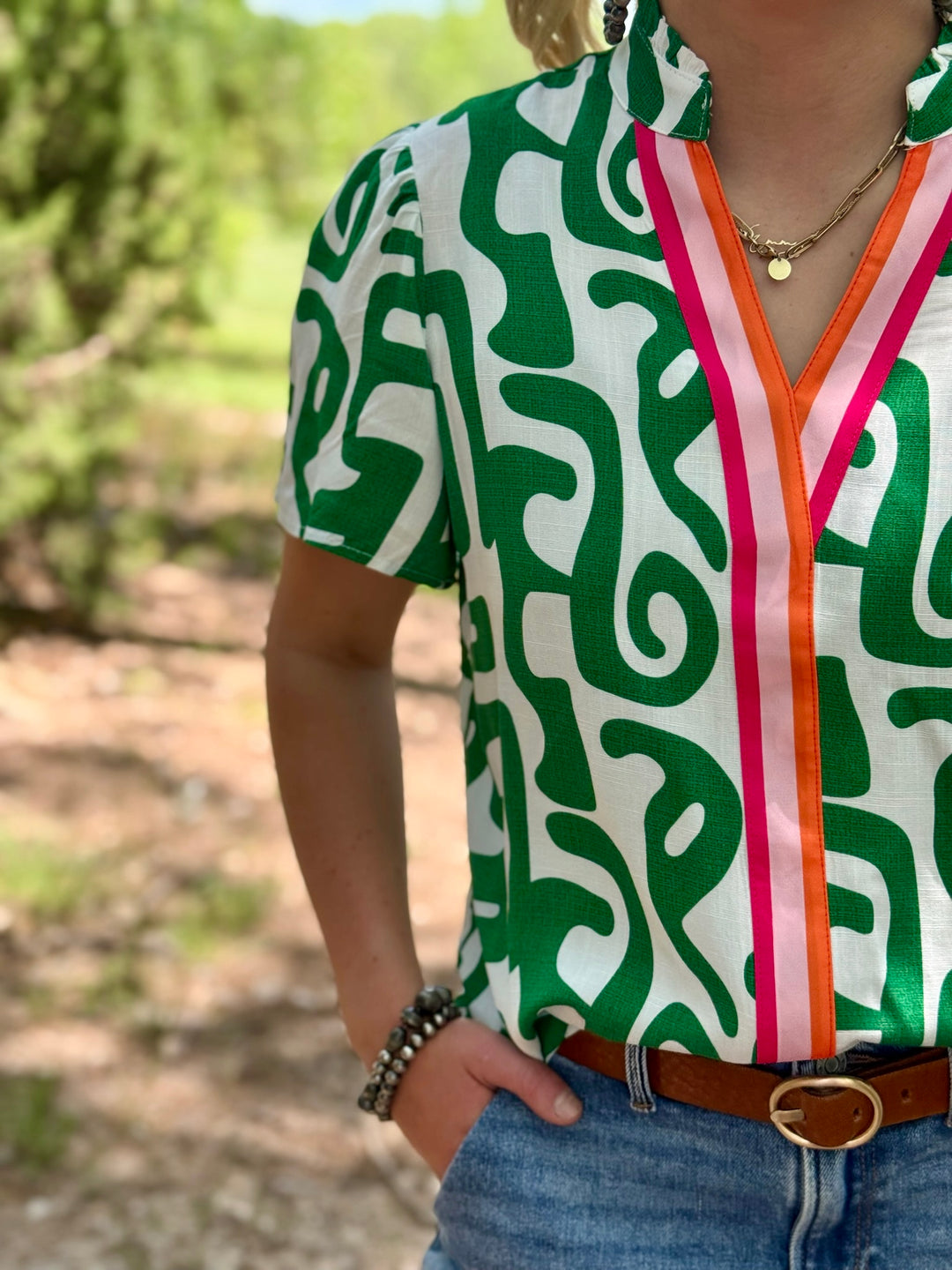 Abstract Stripe V-Neck Blouse