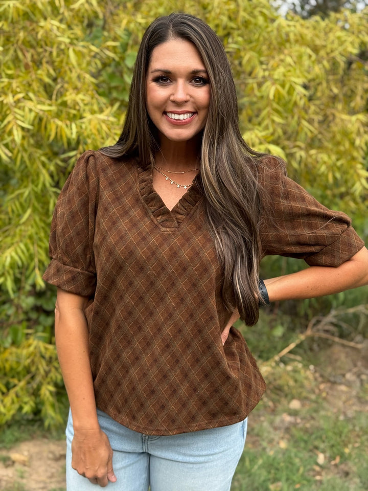 Bella Brown Plaid Top