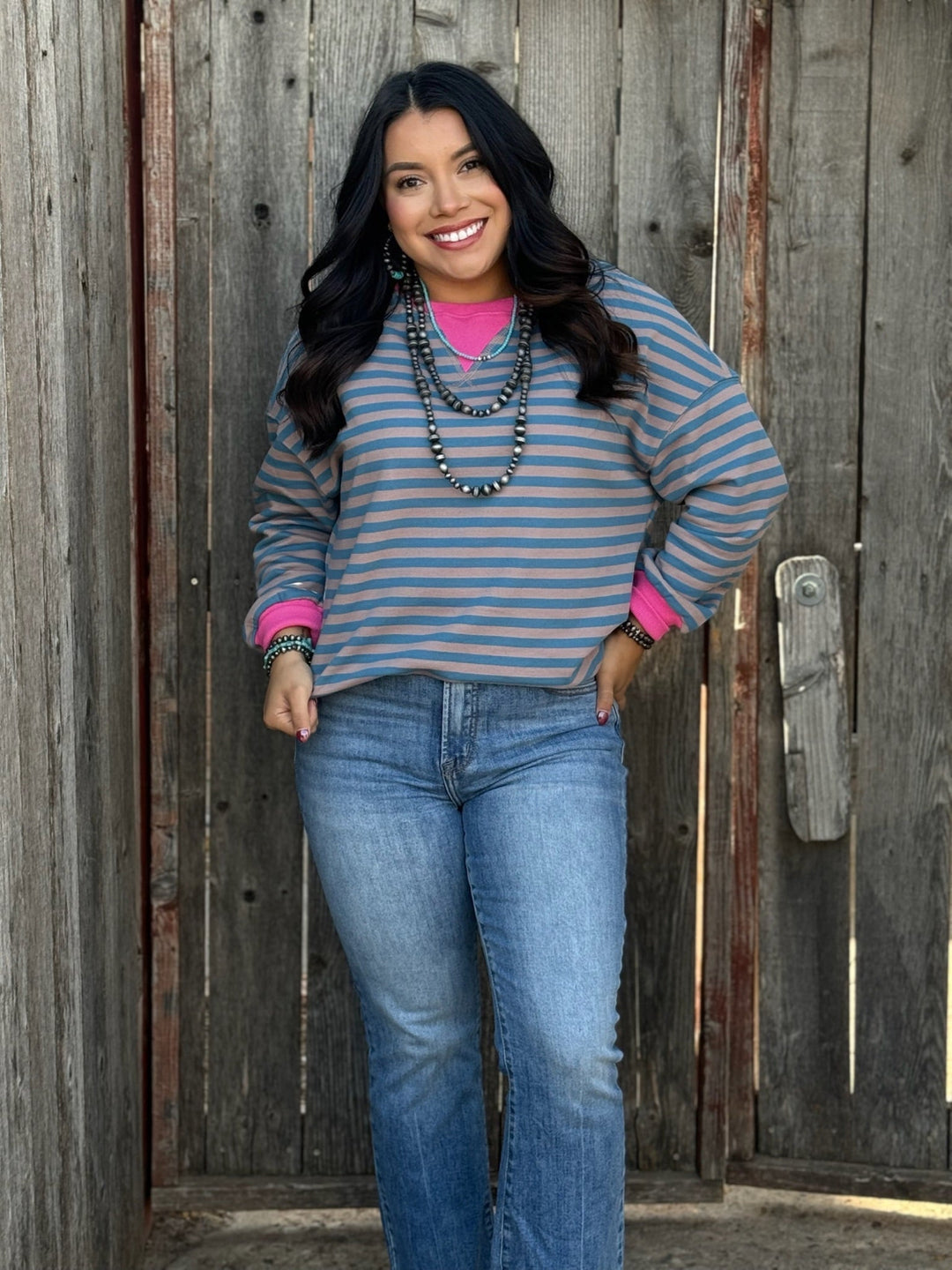 Sandra Blue & Tan Striped Top