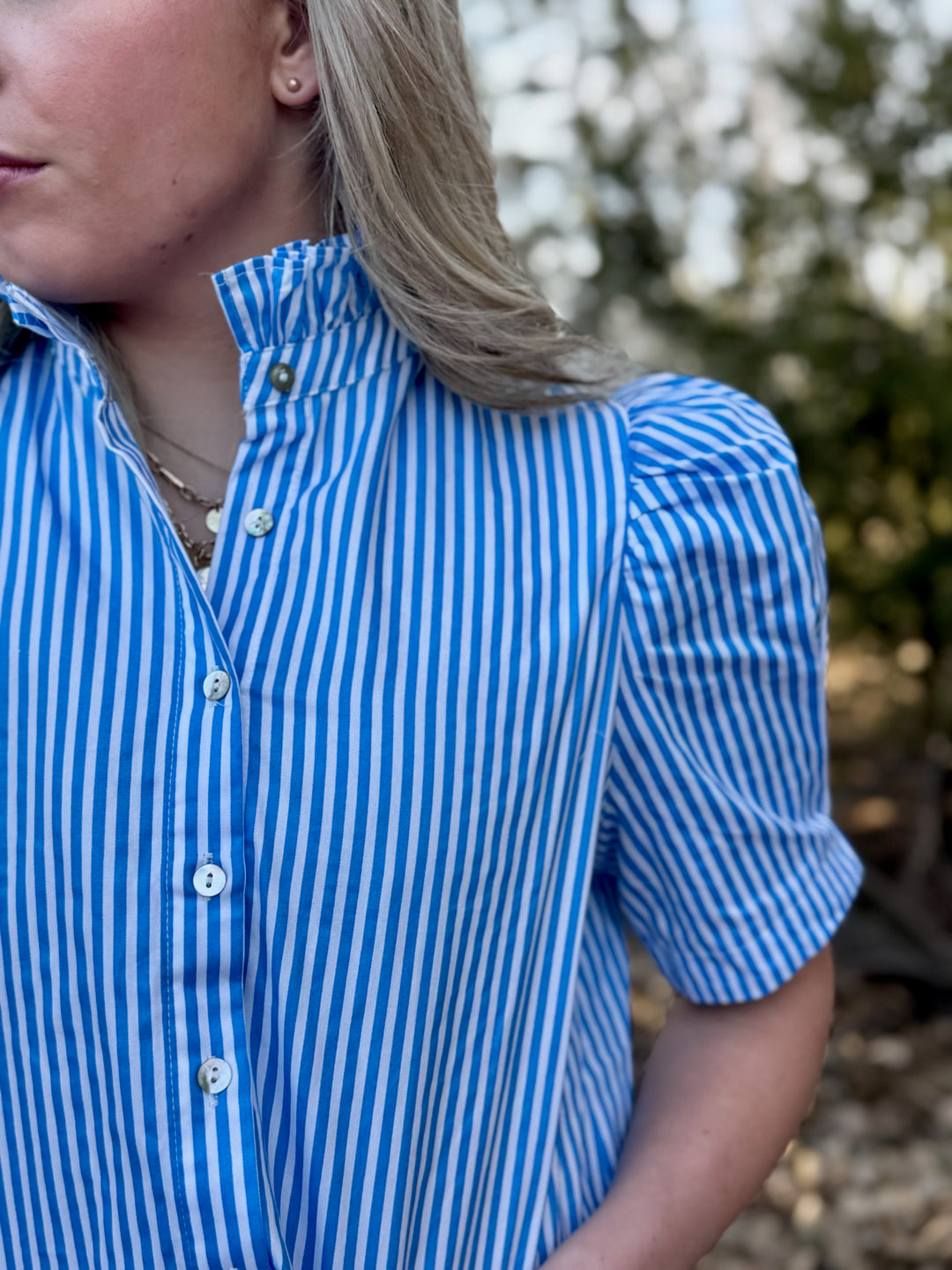 Brooks Blue & White Striped Top