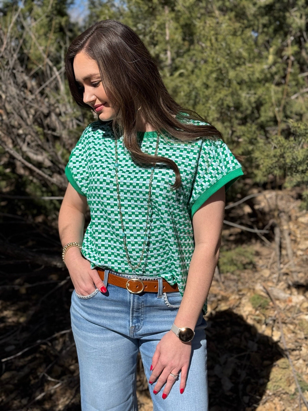 Lucky Check Cap Sleeve Top