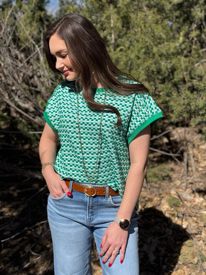 Lucky Check Cap Sleeve Top