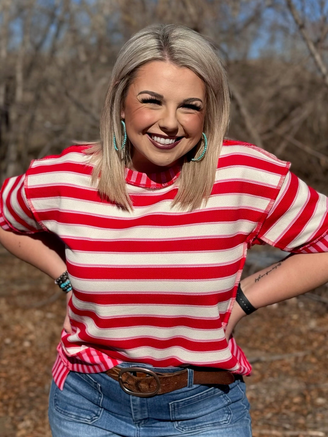 Nellie Red Pink & Cream Top