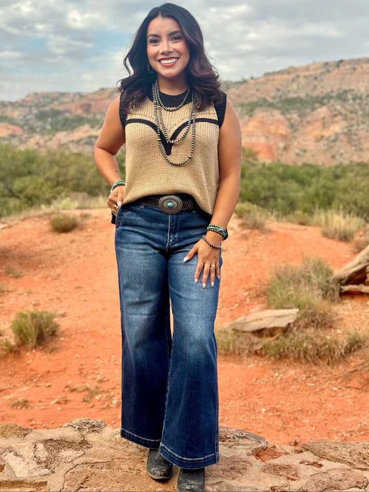 Western Tan Sleeveless Sweater