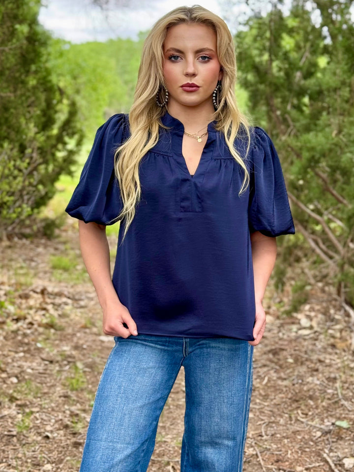 Carlinda Navy V-Neck Top