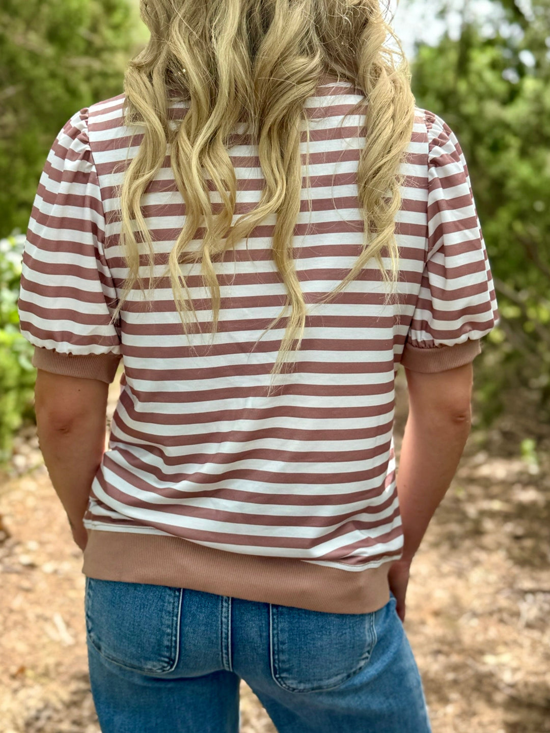 Ellie Tan & White Stripe Top