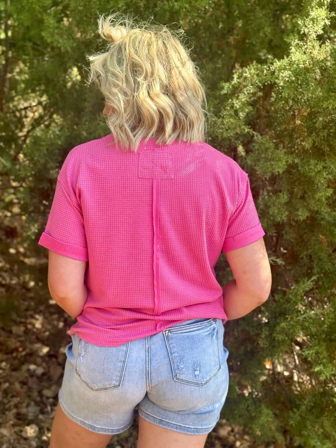 Shae Pink Waffle Knit Top