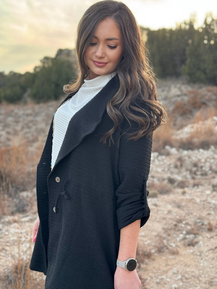 Eve Black Textured Fold Sleeve Jacket