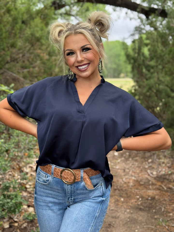 Callen Navy V-Neck Top