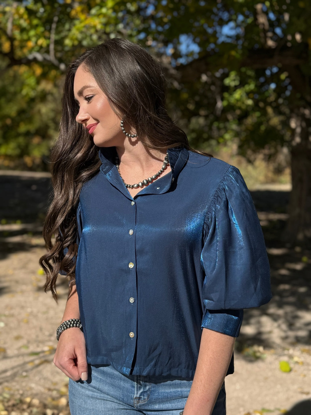 Mona Blue Button Up Top