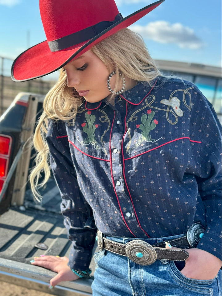 Rodeo Embroidered Button Down Top