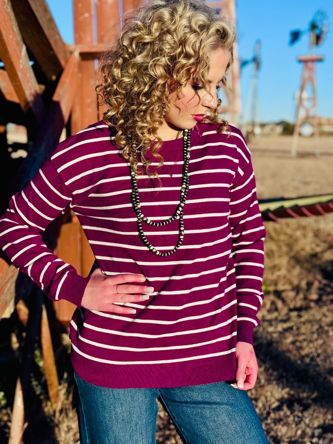 Amelia Plum & White Stripe Top