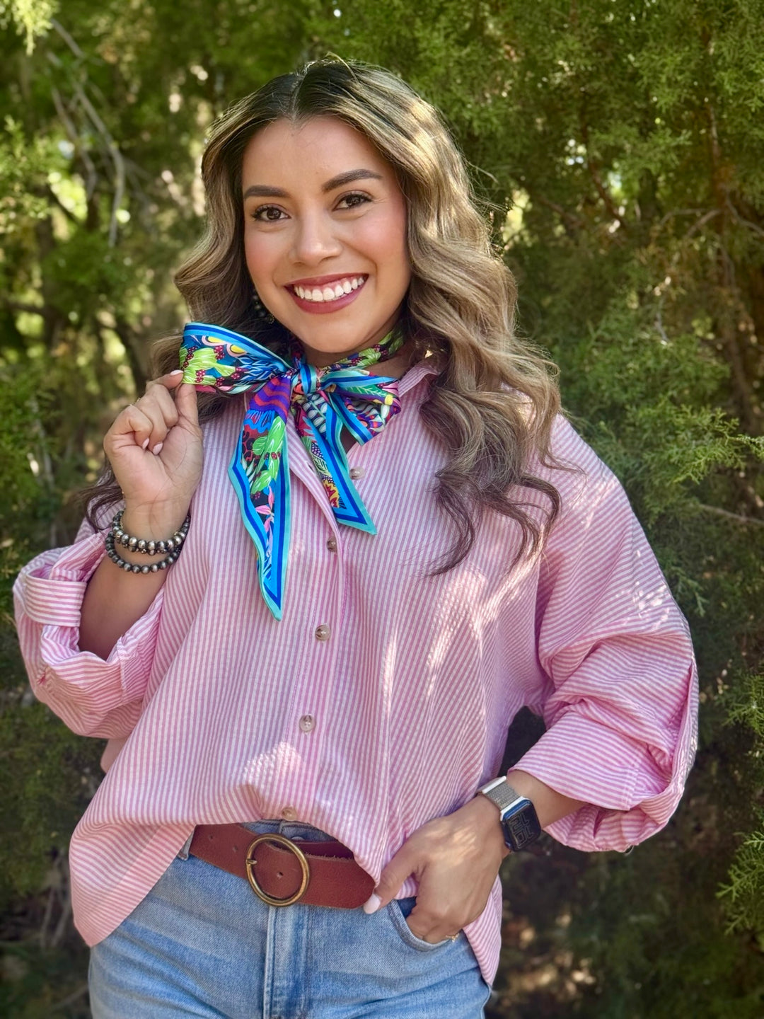 Adelee Pink & White Seersucker Top