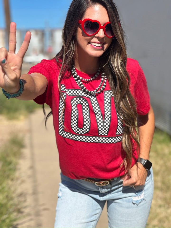 Red Funky Checkered Love Graphic Tee by Texas True Threads
