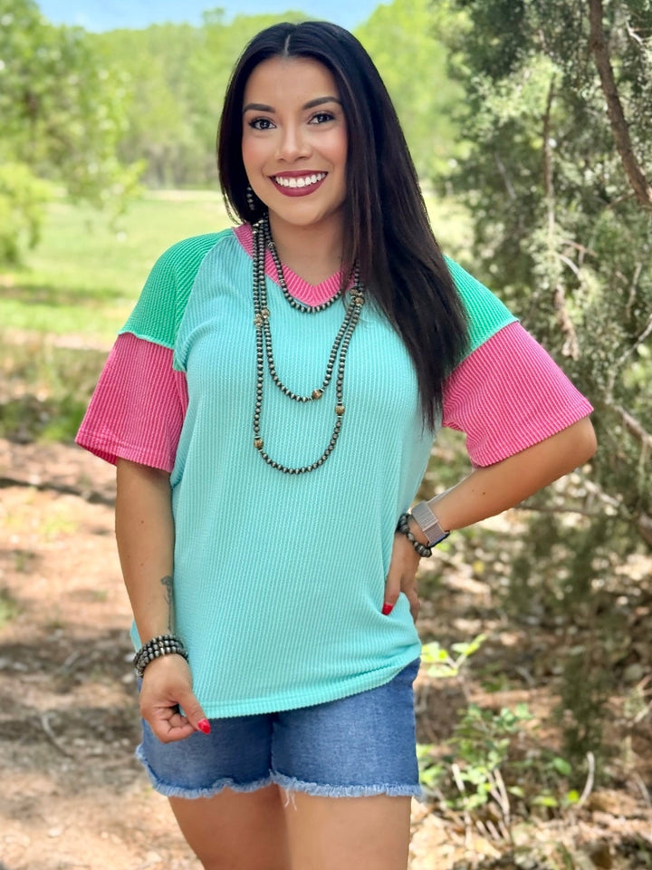 Straight Path Color Block Top