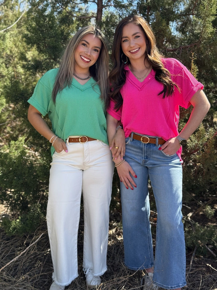 Saige Ribbed V-Neck Top