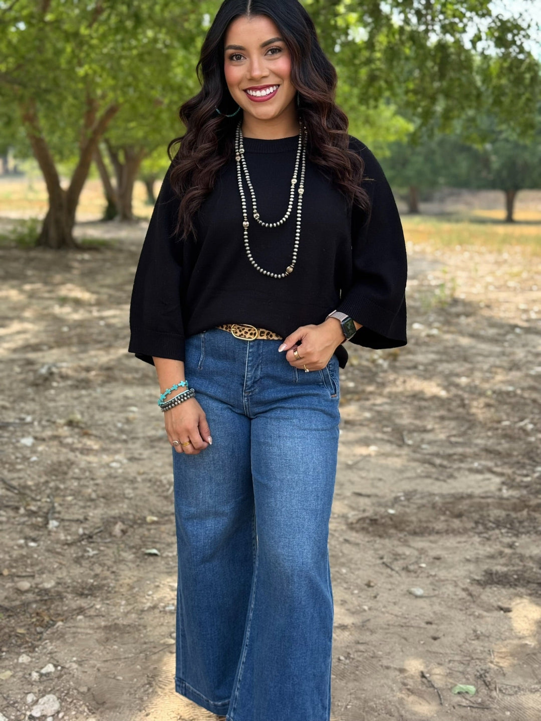 Shelly 3/4 Sleeve Black Sweater