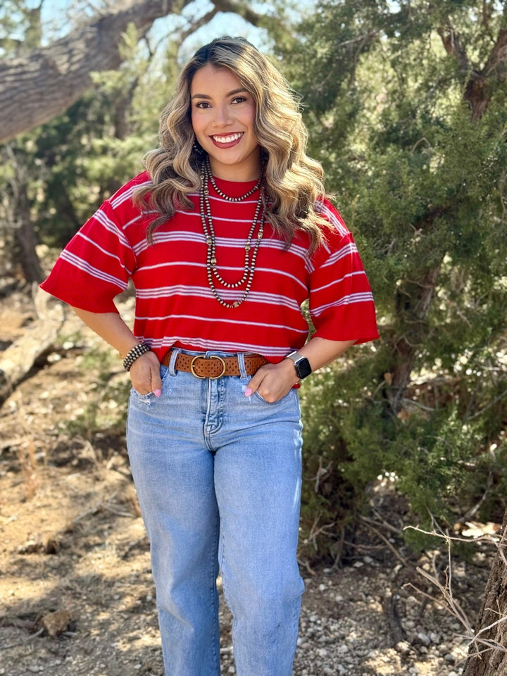Jasmine Red & Blue Striped Sweater