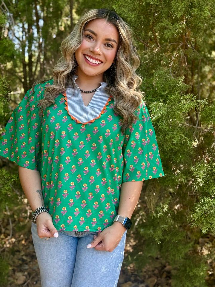 Lindee Green Floral Top