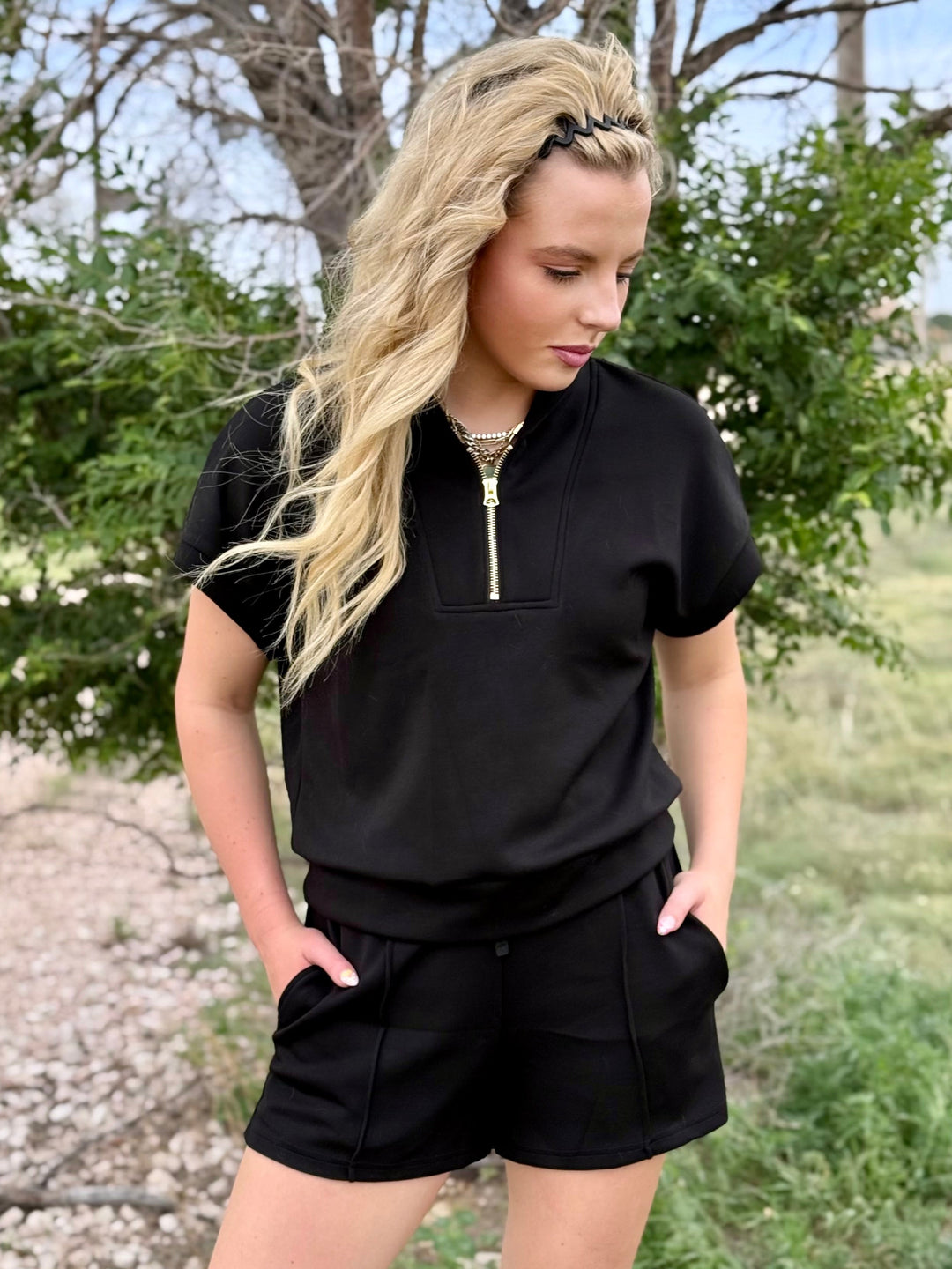 Black Scuba Short Set
