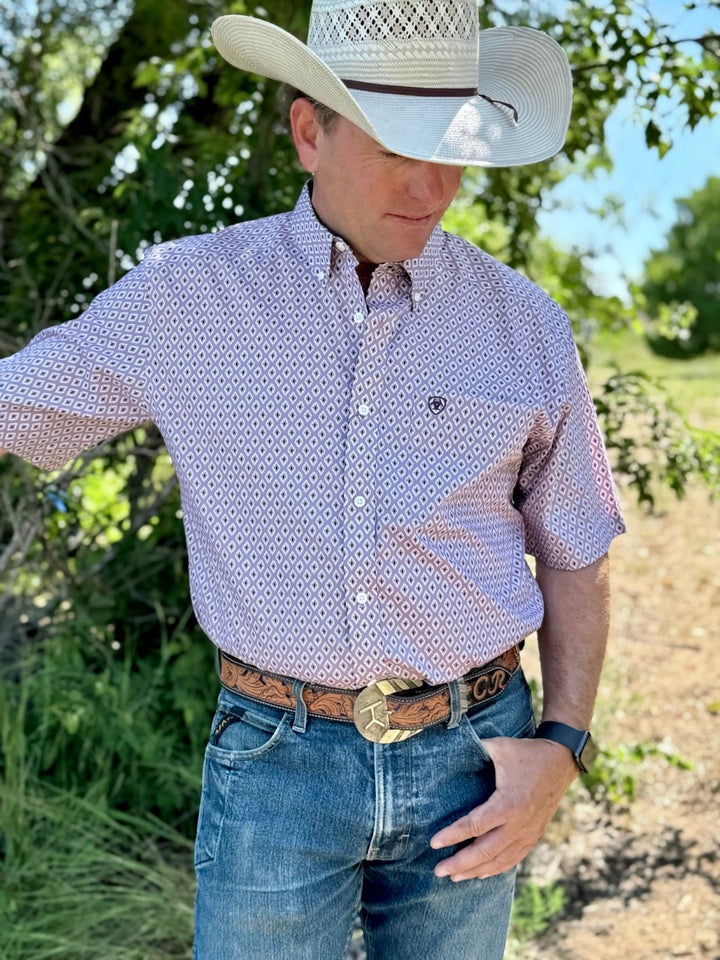 Rafael Lilac Diamond Print Wrinkle Free Shirt by Ariat
