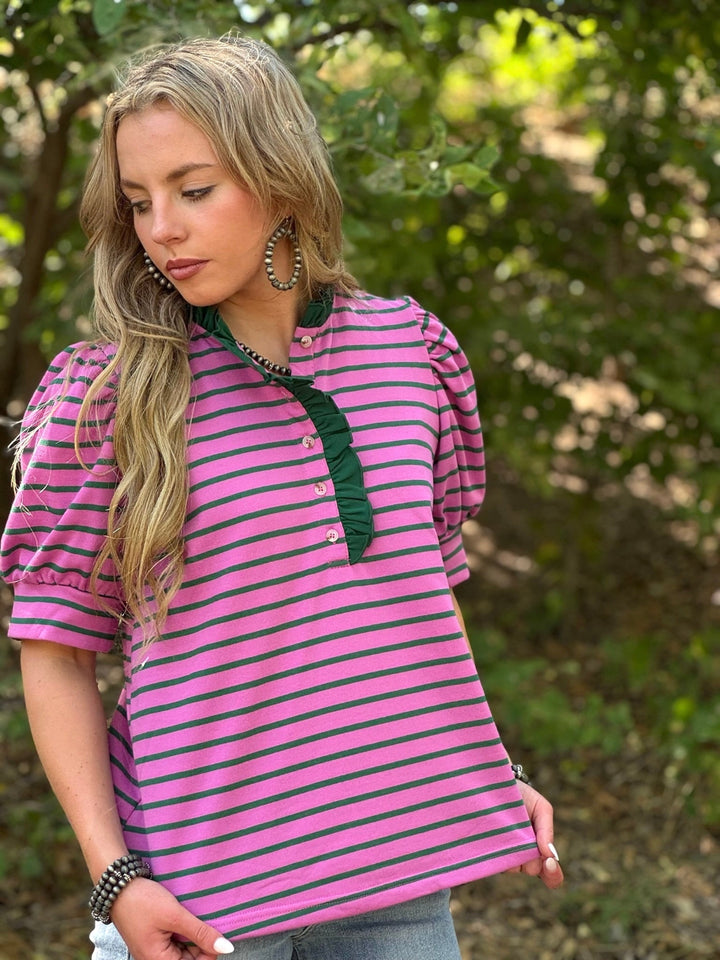 London Magenta & Green Striped Top