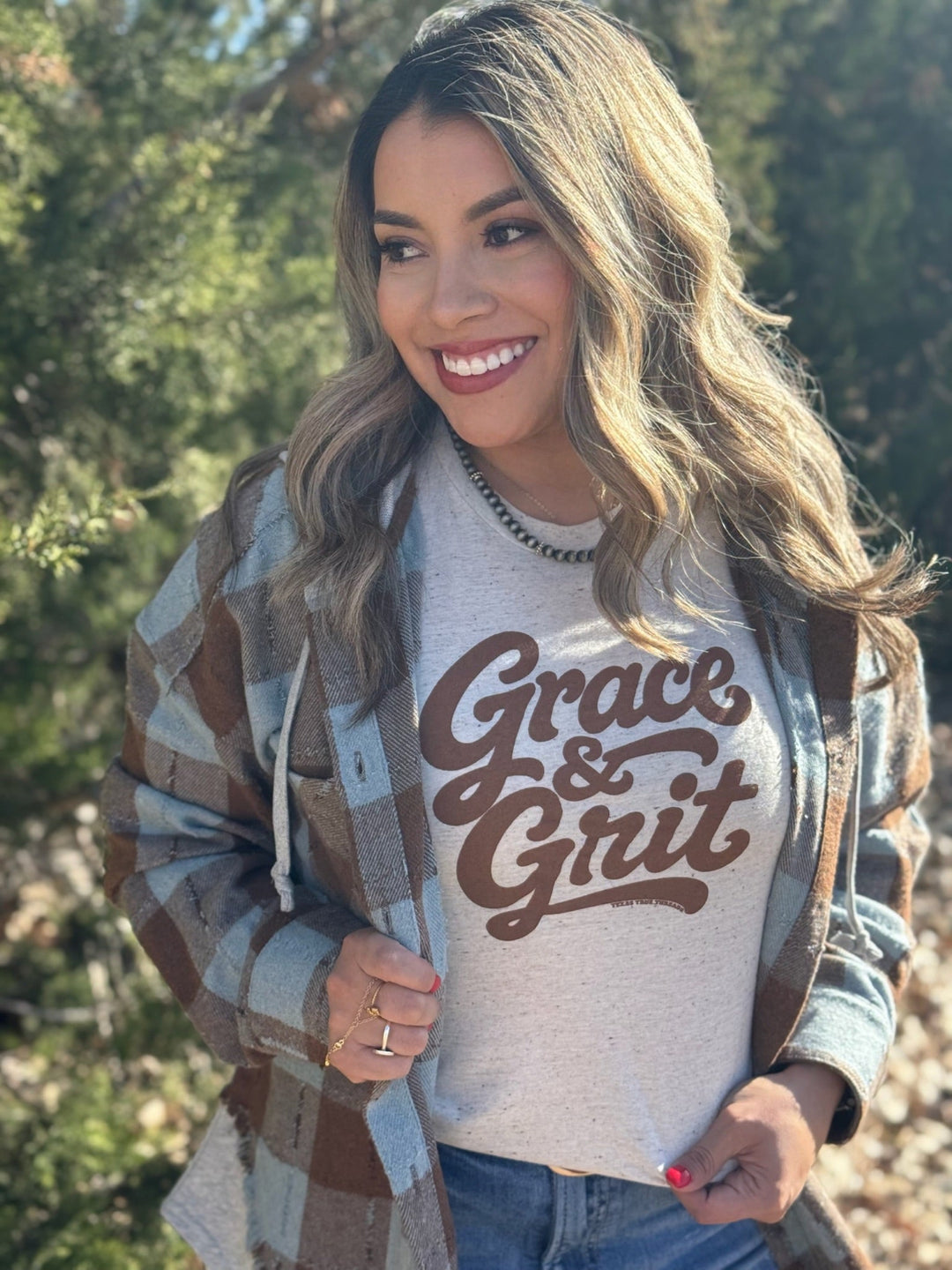 Jenna Brown & Blue Plaid Hooded Shacket