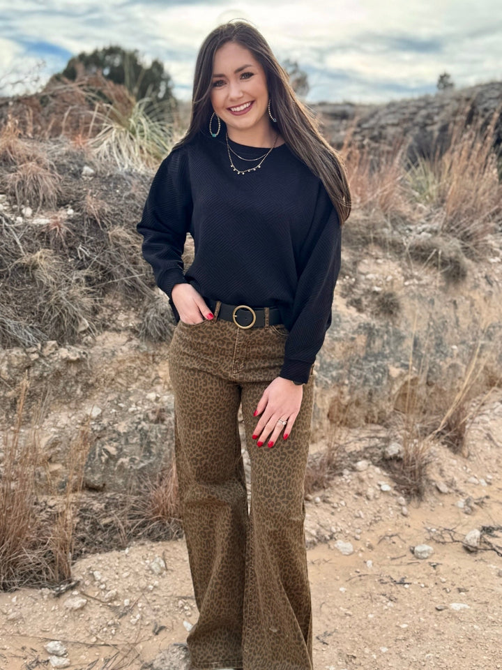 Leila Black Textured Top